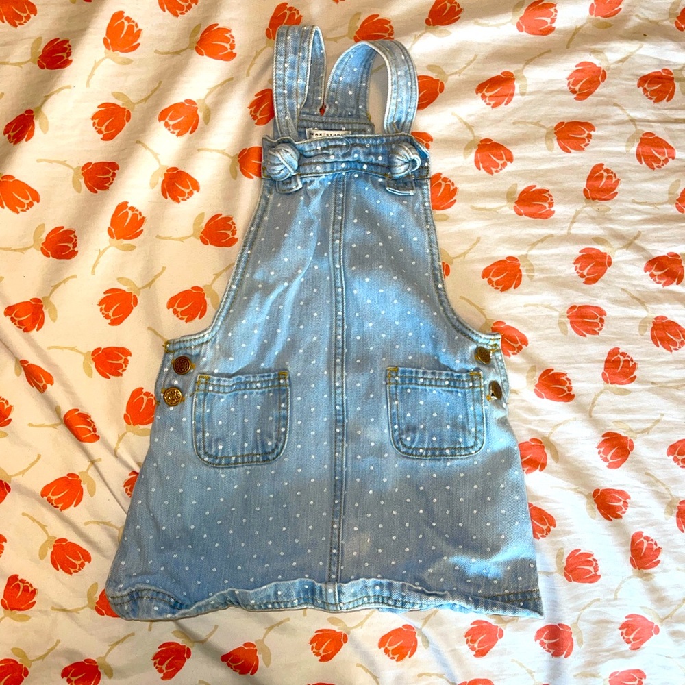 White polka dot jean overall dress